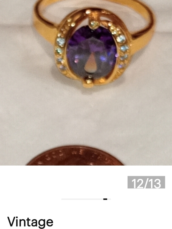 Vintage 14K Yellow Gold Diamond & Purple Glass Womens  Vintage Ring Gold and Purple Women\'s Cocktail Ring